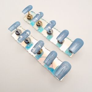 Handcrafted Blue And White Cloud Medium Square Glitter Press-On Nails Handmade